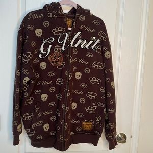🔅Vintage G-Unit 50 Cent Brass Knuckles Skull Zip-Up Hoodie